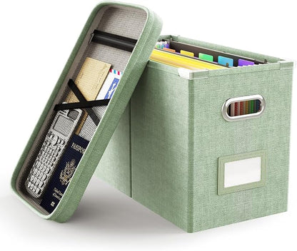 File Organizer Box with Lid, Hanging Filing File Box with Mesh Pocket, Document by Oterri