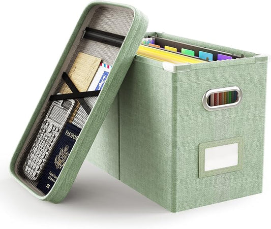 File Organizer Box with Lid, Hanging Filing File Box with Mesh Pocket, Document by Oterri