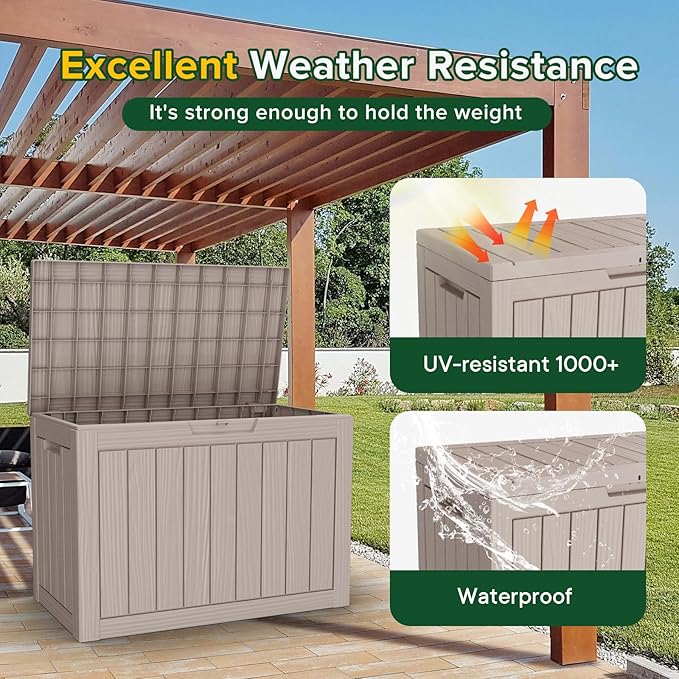 45 Gallon Outdoor Storage Box Waterproof Lockable Resin Deck Box Large - Image 2