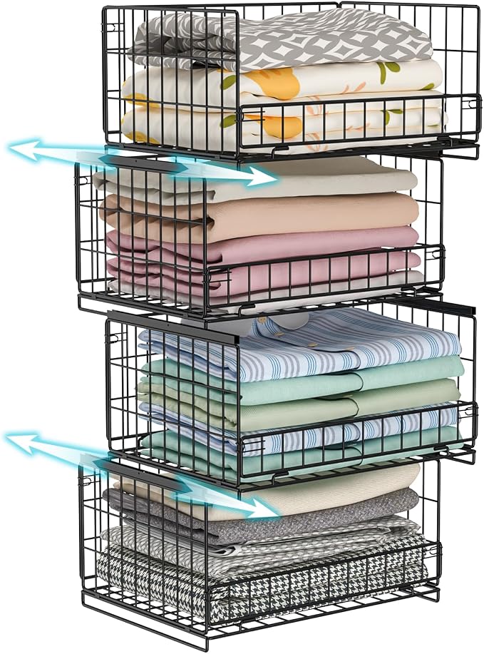 4-Tier Sliding Closet Organizers and Storage Shelves, Stackable Closet Shelf by Hongtamoya