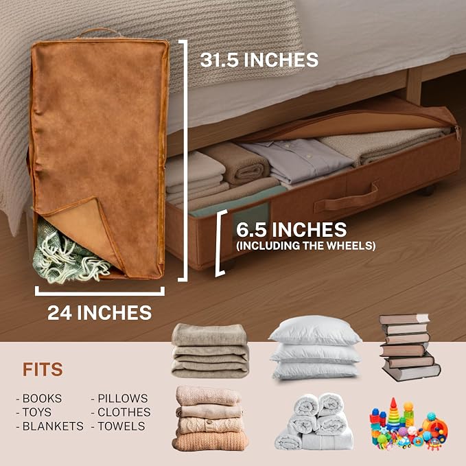 Premium Under Bed Storage with Wheels, Low Profile Rolling Storage Box in Vegan - Image 2