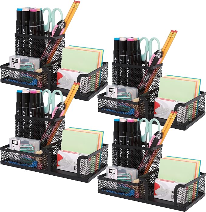 Ludato 4 Pieces 3 Compartments Mesh Pen Holder Desk Organizers Caddy and by Ludato
