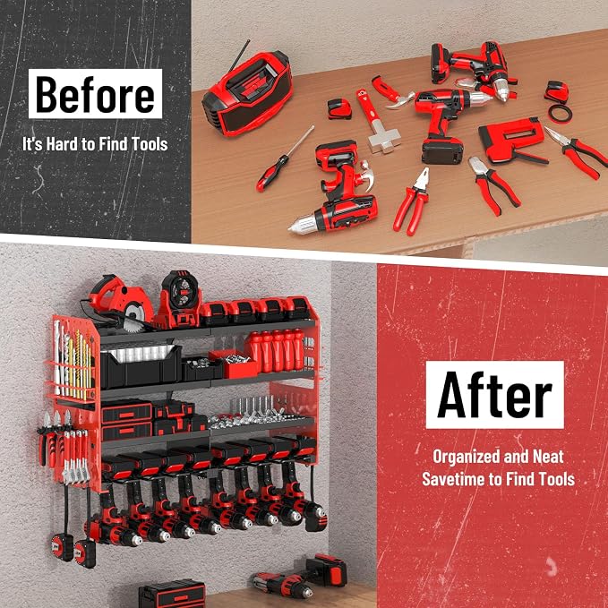 Metal Power Tool Organizer Rack Wall Mount, Garage Tool Drill Storage Shelves - Image 4