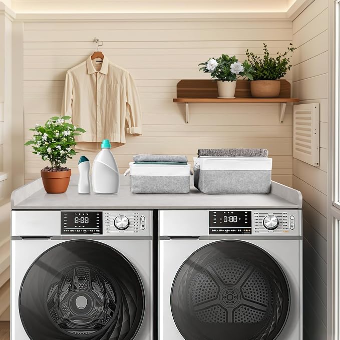 Washer Dryer Countertop with 2 Pack Storage Baskets, Wood Washer and Dryer - Image 2