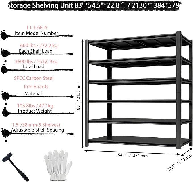 Industrial Storage Rack, Heavy-Duty Steel Shelving Unit, 6-Tier Multi-Purpose - Image 3