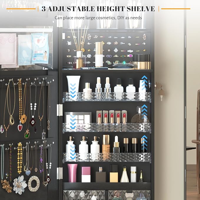 Vlsrka 47.2" LED Mirror Jewelry Cabinet, Wall/Door Mounted Full Length Mirror - Image 5