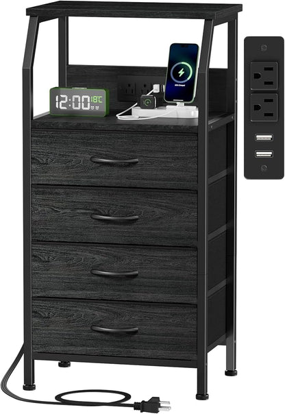 Furnulem Tall Night Stand with Charging Station, 4 Drawers Bedside Table | by Furnulem