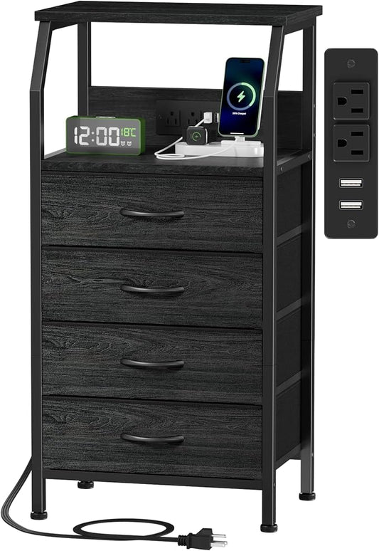 Furnulem Tall Night Stand with Charging Station, 4 Drawers Bedside Table | by Furnulem