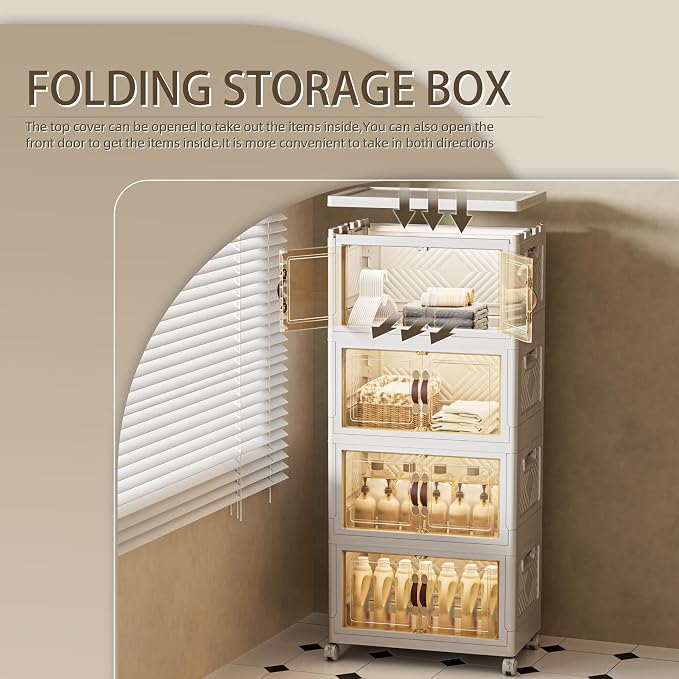 144 QT / 36 Gal Stackable Storage Bins w/Wheels & Magnetic Doors, Collapsible - Image 5