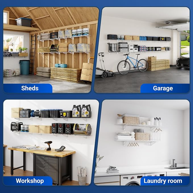 FLEXIMOUNTS 2-Pack 1x4ft 12-inch-by-48-inch Wall Shelf Garage Storage Rack Wall - Image 8