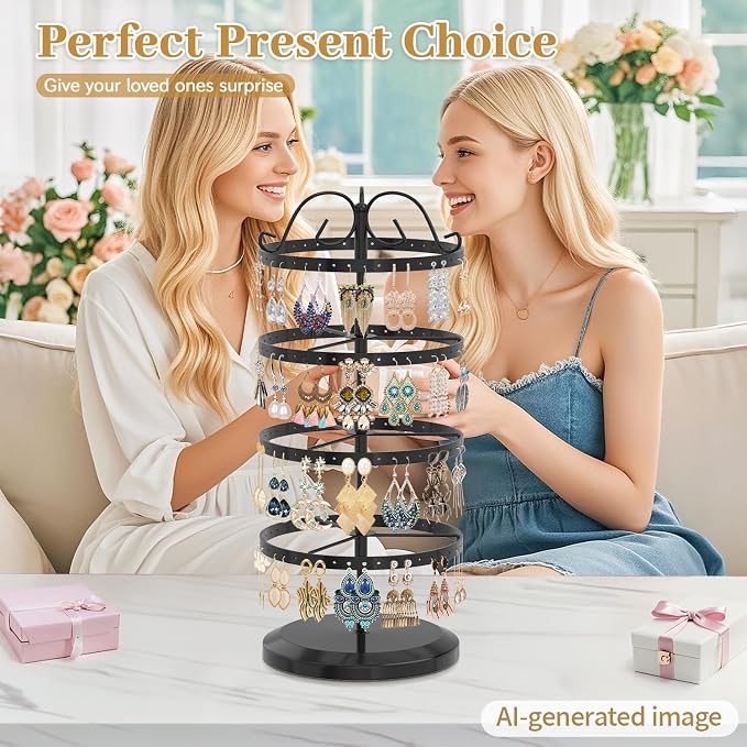 MODOWEY Rotating Earring Holder Organizer Stand, 4 Tiers Metal Tree, Display - Image 7