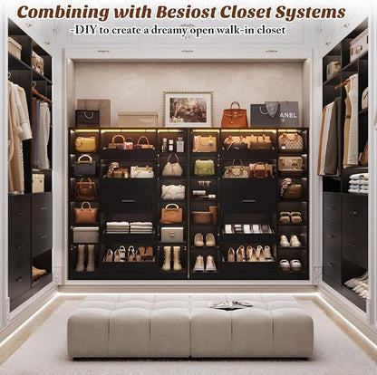 Besiost 40" Closet System with Lights, Wood Closet Organizer with 5 Drawers | - Image 2