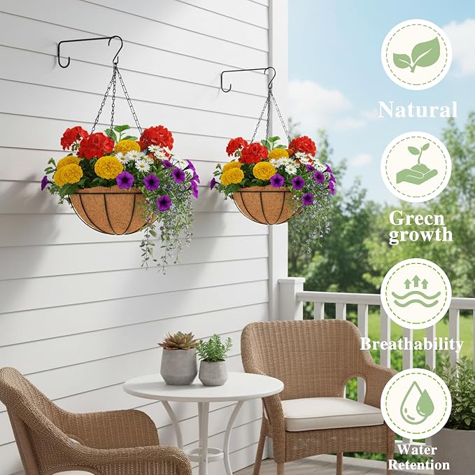 EIMQUVW Outdoor Metal Hanging Planters Basket Hanging Baskets - Image 2