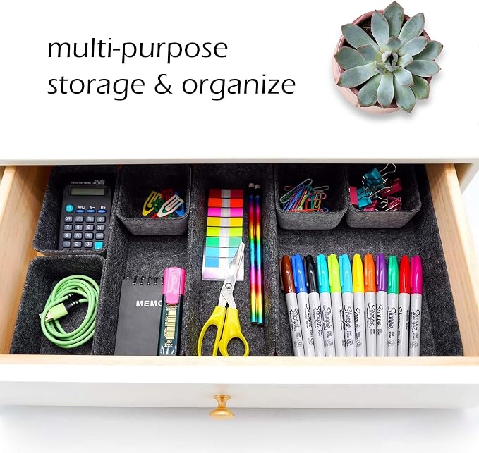 Welaxy Minimalist Felt Desk Drawer Organizer 8-Piece Charcoal Storage Bins - Image 5