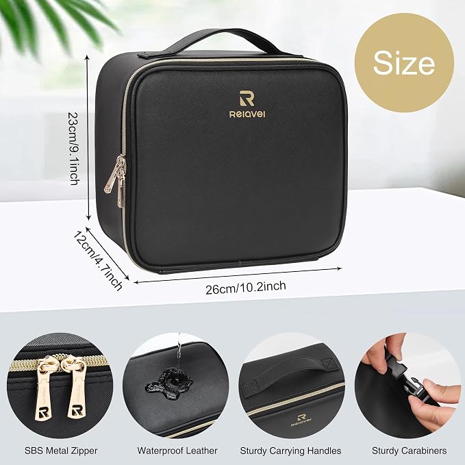 Relavel Travel Makeup Bag With LED Mirror, Cosmetic Train Case with Light up - Image 5