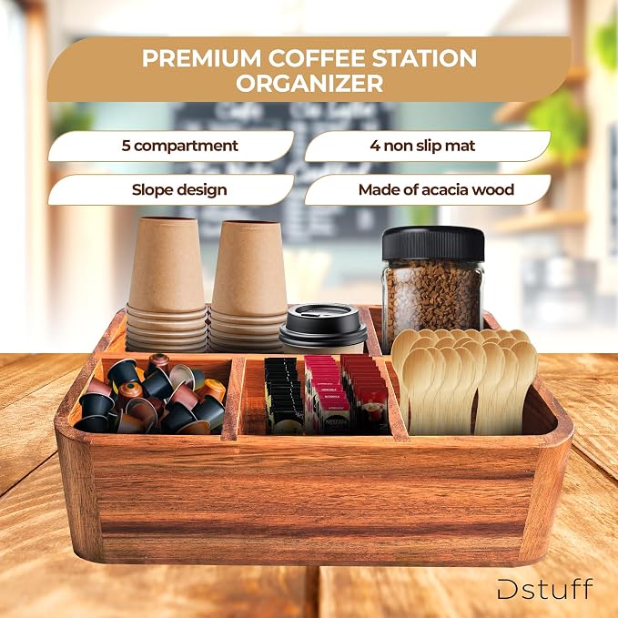 Dstuff Acacia Wood Coffee Station Organizer - Image 2
