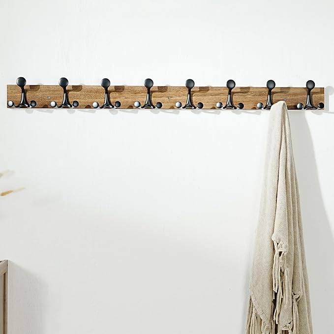 SKOLOO 43-Inch Wood Burnt Coat Rack Wall Mount - Image 3