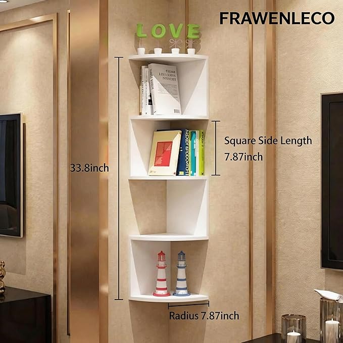 5-Tier Corner Shelf Wall Mount, Screw-Mounted Floating Bookshelf - Image 2