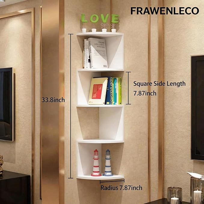 No-Drill Modern Corner Shelf Wall Mount, 5-Tier Floating Storage Rack, Corner - Image 2