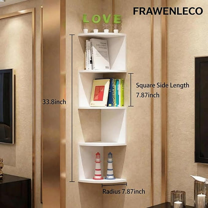 No-Drill Modern Corner Shelf Wall Mount, 5-Tier Floating Storage Rack, Corner - Image 2