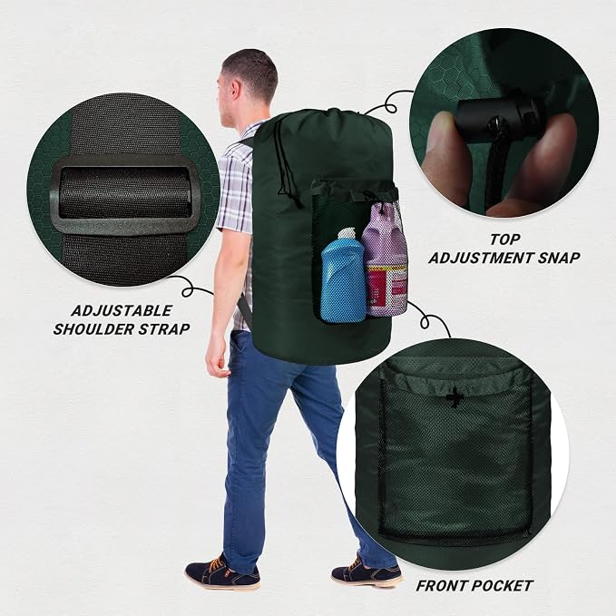 Laundry Bag with Shoulder Straps and Mesh Pocket Laundry Backpack Large - Image 3