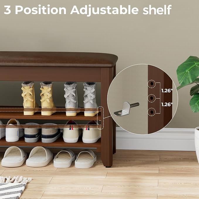 Homleke 2-Tier Solid Wood Shoe Rack Bench - Image 5