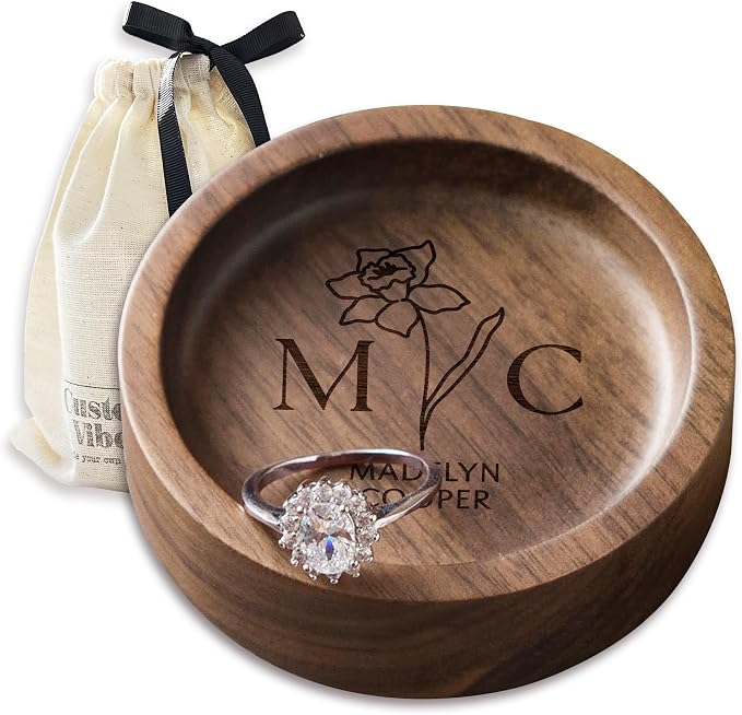 Walnut Wood Ring Holder, Engraved Jewelry Dish and Storage Tray, Unique Gift by CustomVibes