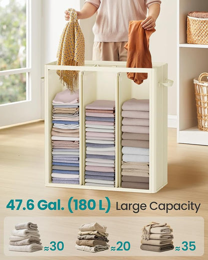 SONGMICS 47.6 Gallon Laundry Hamper, 3-Compartment Laundry Basket Sorter - Image 3