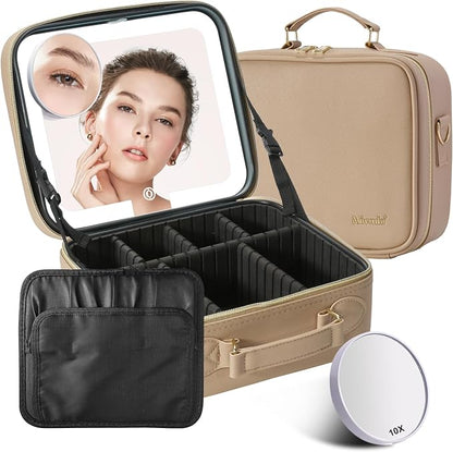 Mocado Travel Makeup Bag with LED Lighted Mirror, Travel Makeup Organizer by Mocado