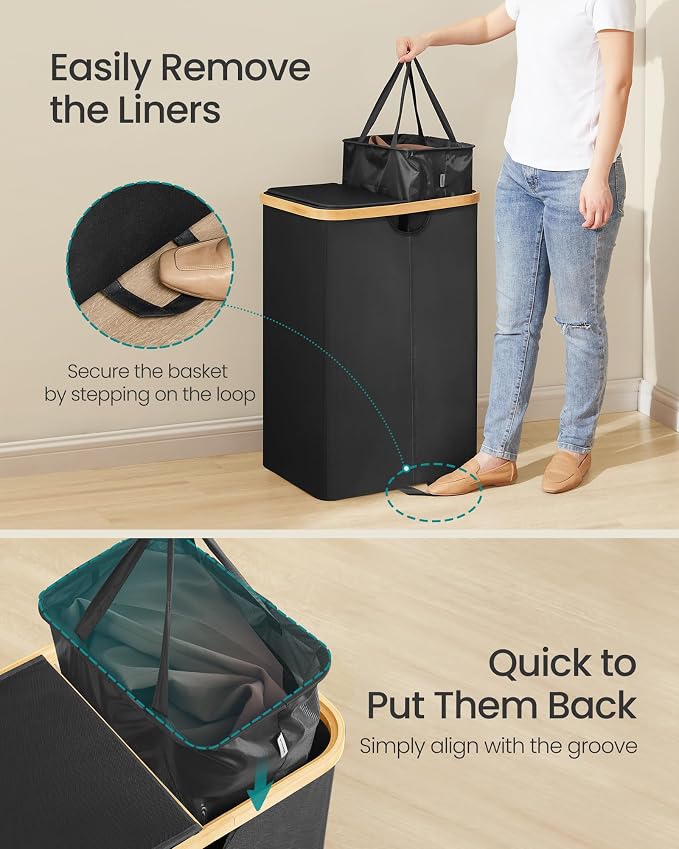 SONGMICS Laundry Hamper with Lids, Laundry Basket with 2 Compartments, 39 Gal. - Image 5
