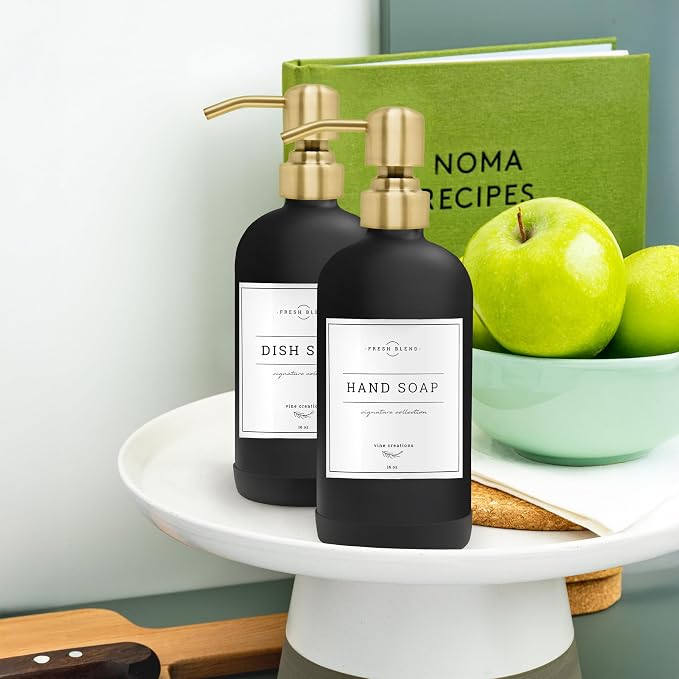 Vine Creations Black Glass Soap Dispenser, 2 Pack Kitchen Soap Dispenser Set - Image 6