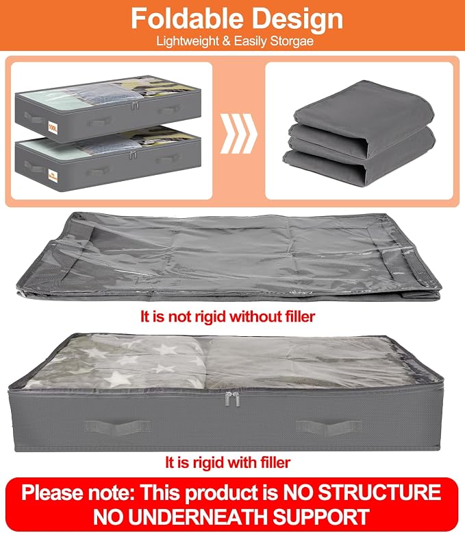 punemi Under Bed Storage Containers, 4 Pack Large Soft Foldable Storage Bags - Image 3