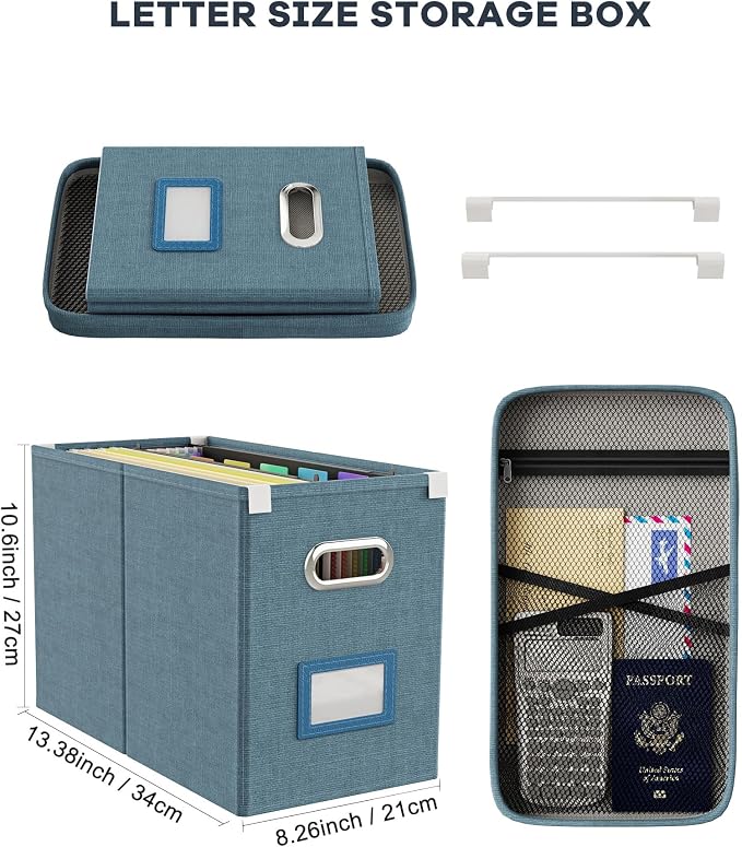 File Organizer with Lid, Hanging Filing Box with Mesh Pocket, Document Organizer - Image 2