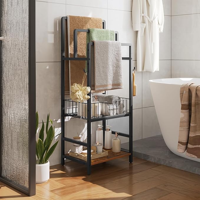 HOOBRO Freestanding Towel Rack for Small Bathroom, 3-Tier Towel Holder - Image 2