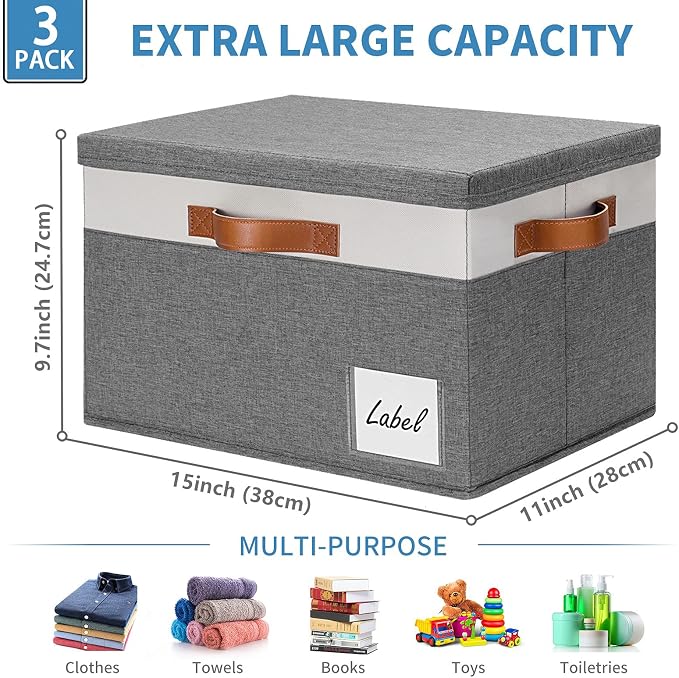 GhvyenntteS Storage Bins with Lids 3 Pack, Large Storage Baskets with Lids and - Image 2
