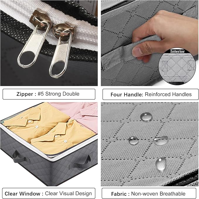 4 Pack Under Bed Storage, 90L Collapsible Closet Containers Organizers and - Image 3