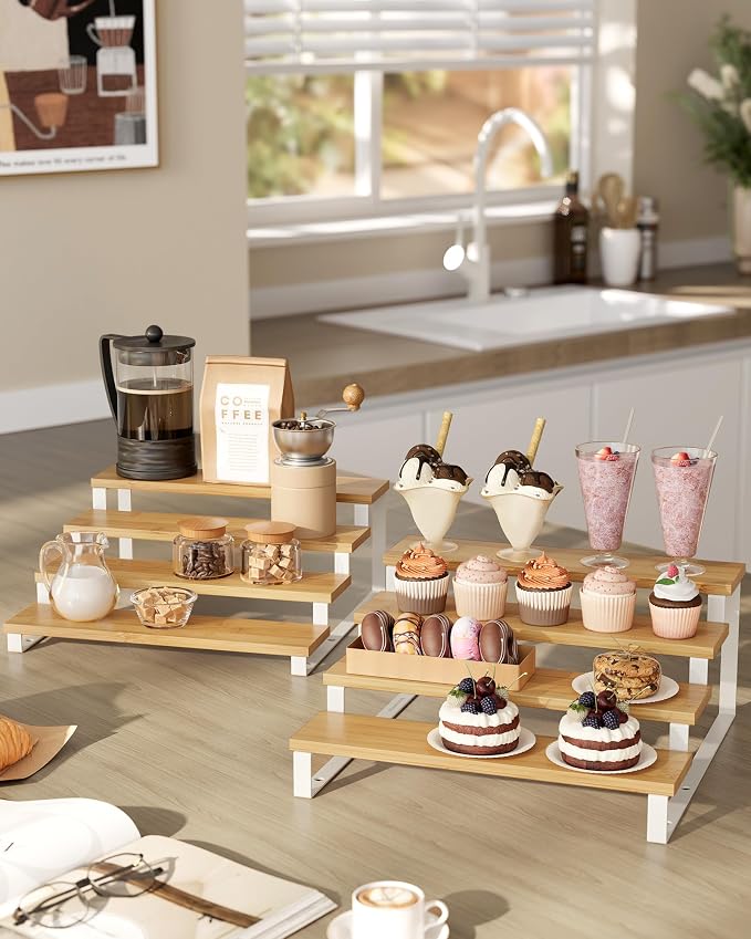 SONGMICS Display Risers, 4-Tier Cupcake Stand Holder, Spice Rack, Shelf Risers - Image 3