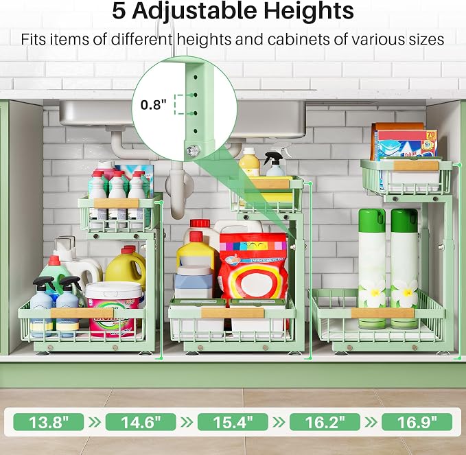 Kitstorack Under Sink Organizer, 2 Tier Under the Sink Storage, Slide out Pull - Image 4