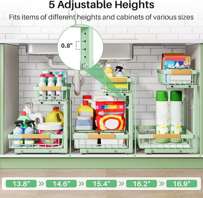 Kitstorack Under Sink Organizer, 2 Tier Under the Sink Storage, Slide out Pull - Image 4