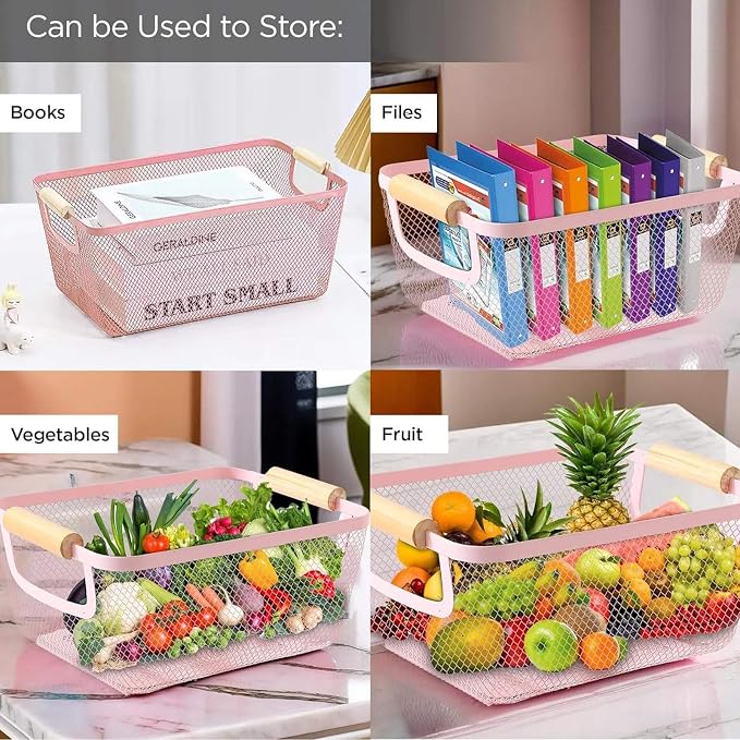 AJIODA Metal Mesh Steel Basket, Medium Wire Storage Organizer Basket - Image 5