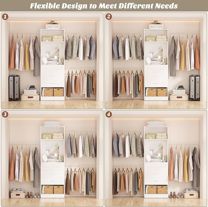 Unikito 8FT Closet System with Mirror and 3 Extendable Hanging Rods, Sturdy - Image 5