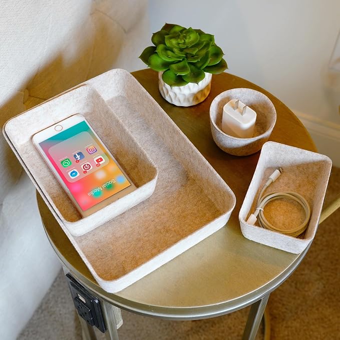 Welaxy 7pc Scandinavian Felt Desk Drawer Organizer Oatmeal Catchall Tray - Image 5