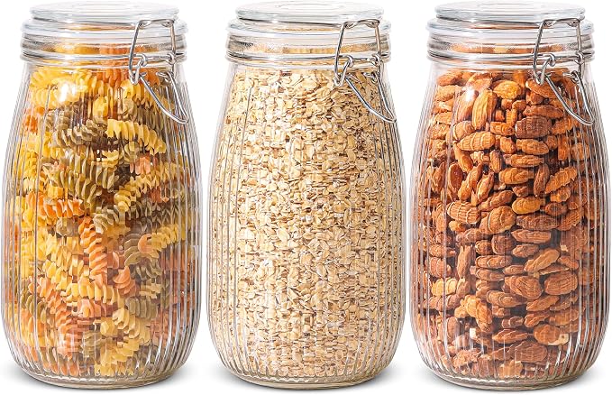 ComSaf Airtight Glass jar with lid 51oz Set of 3, Glass Storage Containers with by ComSaf