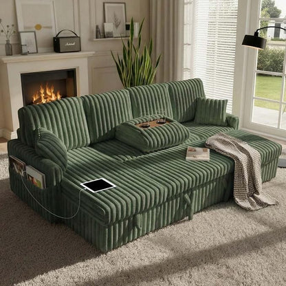 KCGKCG 104" U Shaped Sleeper Sofa Bed, Sectional Couches - Image 2