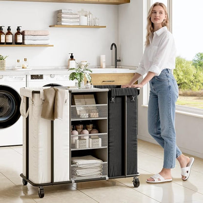 WOWLIVE Laundry Sorter 2 Section 200L Rolling Laundry Hamper - Image 2