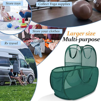 Upgraded Extra Large Mesh Pop Up Laundry Hamper 2 Pack, 100L Foldable Laundry - Image 5
