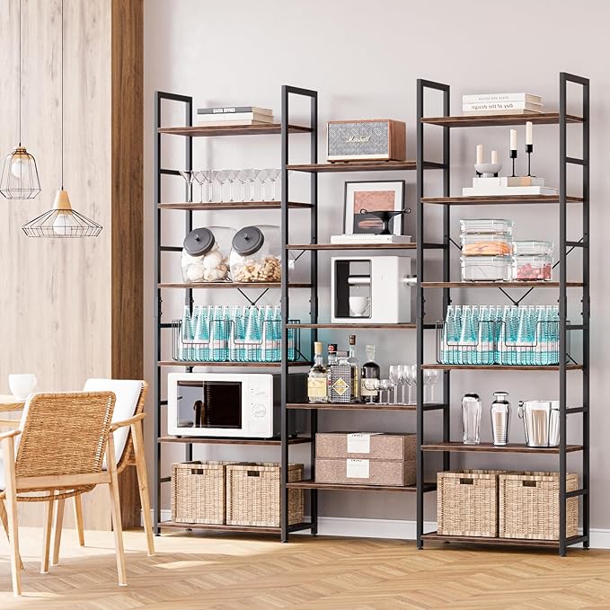 NUMENN Triple Column 6 Tier Bookshelf, Bookcase - Image 5