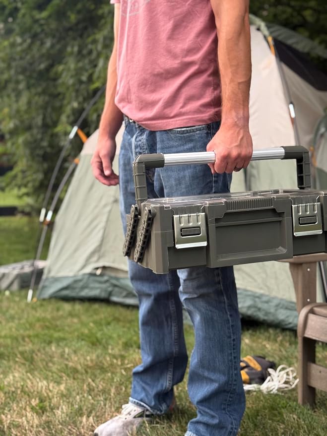 18" Cantilever Tool Box Organizer, Olive Green Heavy-Duty Tool Storage Box | 18 - Image 7