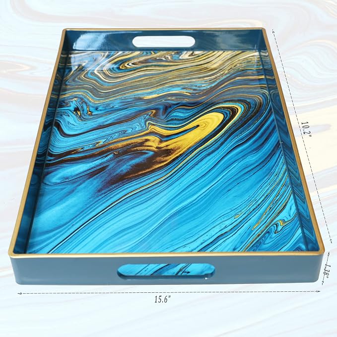 Spsyrine Serving Tray, Marble Decorative Tray Plastic Rectangular Coffee Table - Image 3