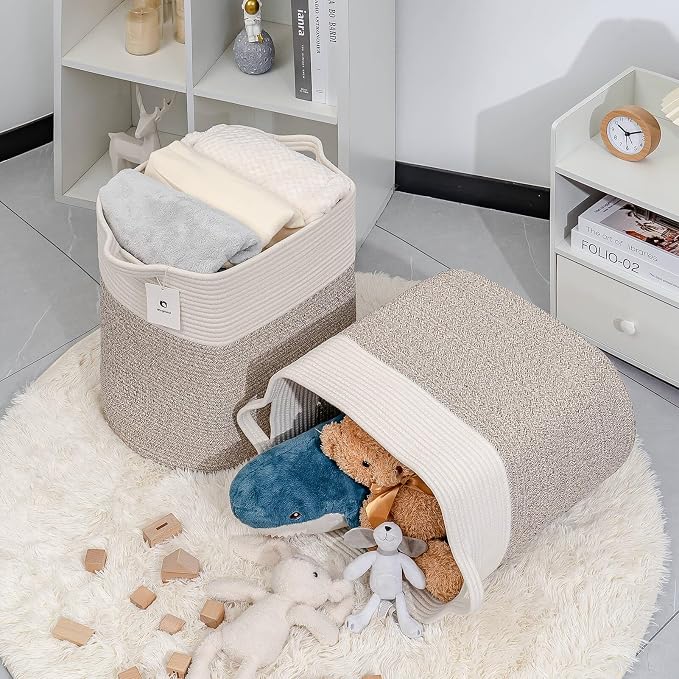 Tall Storage Baskets for Clothes Fabric Cotton Rope Storage Basket bin - Image 5